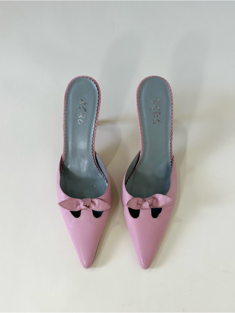 BCBG Pink Pointed Toe Kitten Heel Mules